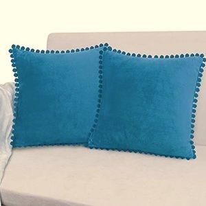 Teal blue velvet throw pillow covers